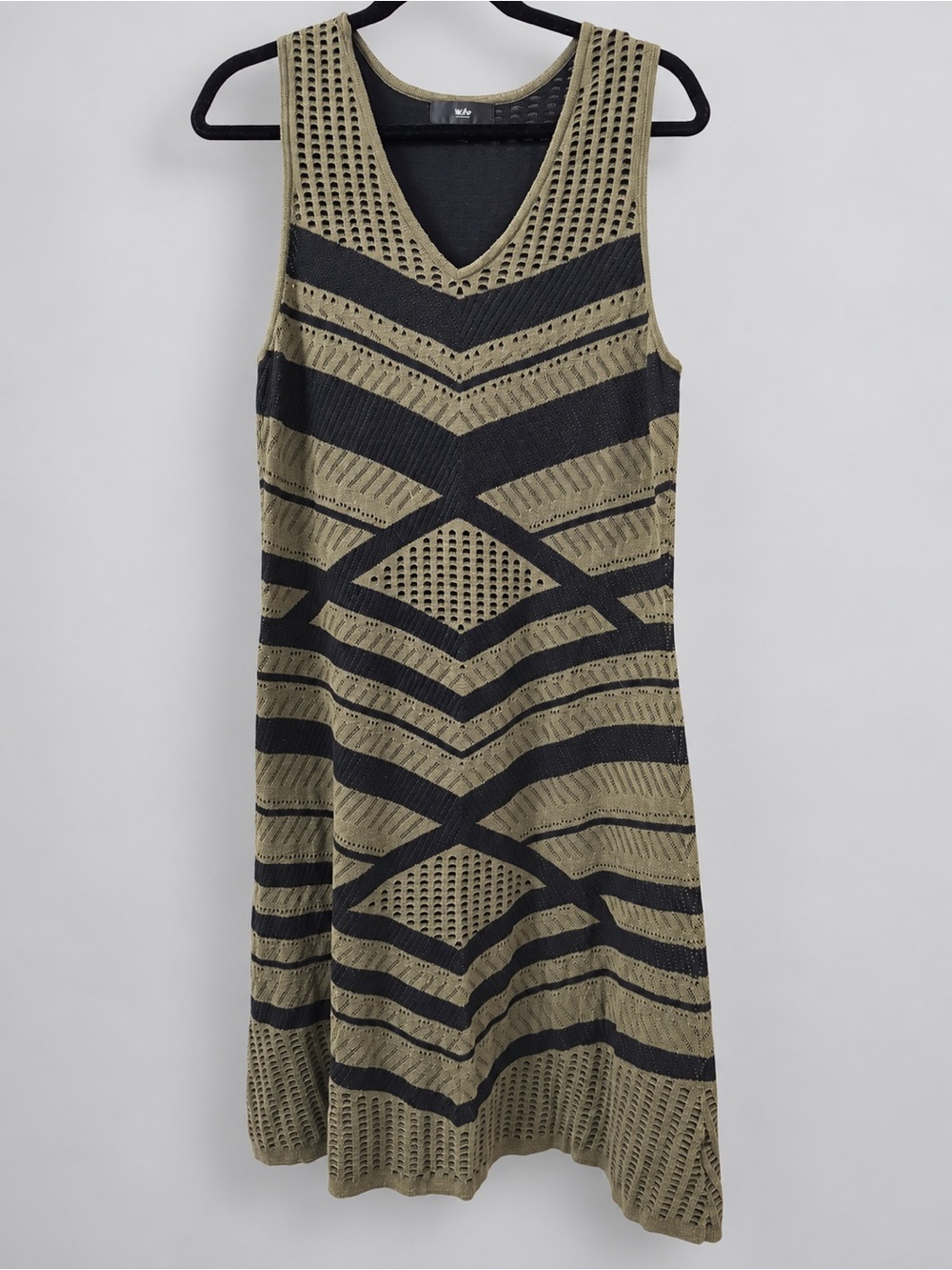 Mossimo Olive and Black Geometric Knit V-Neck Dress